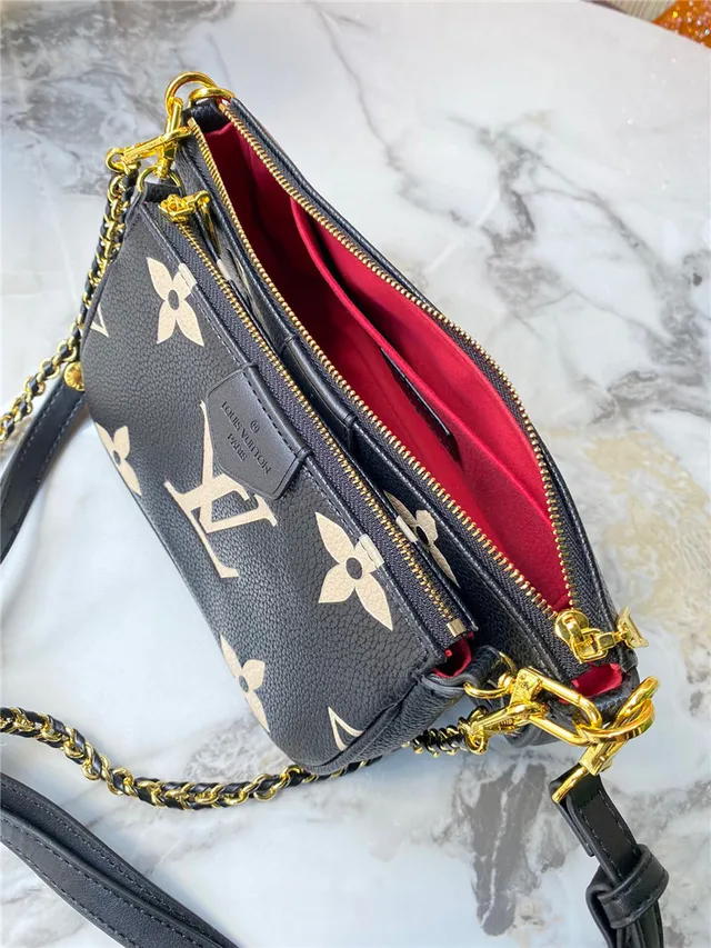 Louis Vuitton Multi Pochette Accessoires Black Gold Embossed Monogram Chain Strap Crossbody Bag 21
