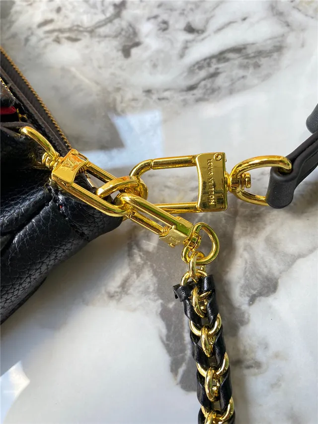 Louis Vuitton Multi Pochette Accessoires Black Gold Embossed Monogram Chain Strap Crossbody Bag 23