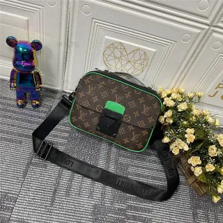 Louis Vuitton Multi Pochette Accessoires Brown Green Monogram Canvas Piping Accent Messenger Bag