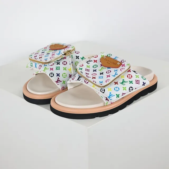 Louis Vuitton Multi Pochette Accessoires Slipper Multicolor Beige Monogram Print Zippered Pouch Strap Slippers 2