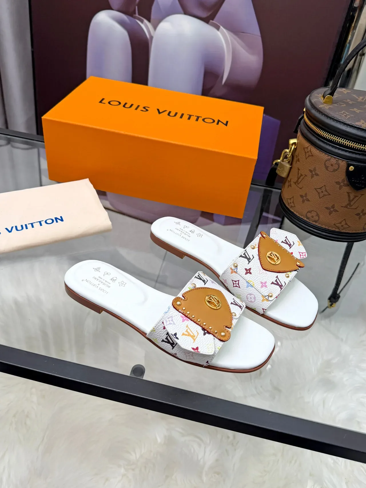 Louis Vuitton Multicolor Beige Flat Slide Monogram Canvas Slippers 2