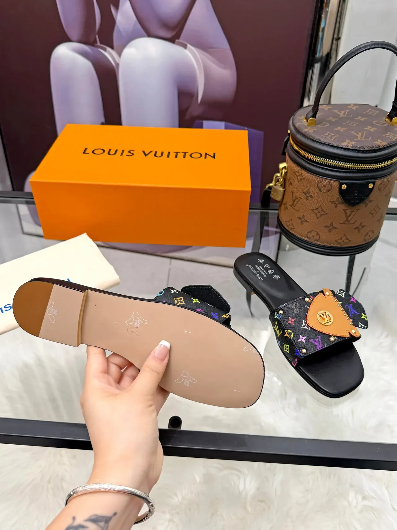 Louis Vuitton Multicolor Beige Flat Slide Monogram Canvas Slippers 6