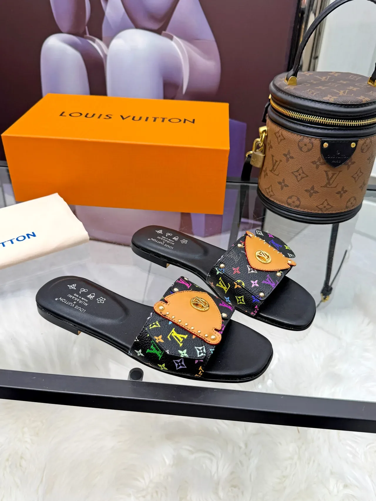 Louis Vuitton Multicolor Beige Flat Slide Monogram Canvas Slippers 9