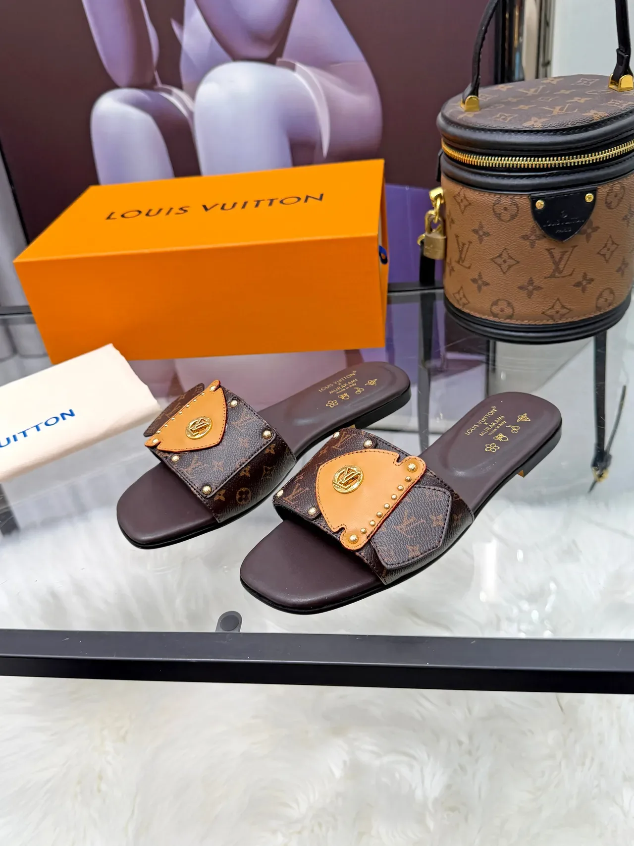 Louis Vuitton Multicolor Beige Flat Slide Monogram Canvas Slippers 12