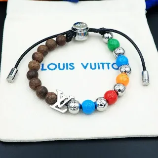 Louis Vuitton Multicolor Brown Adjustable Cord Wood And Resin Beads Bracelet