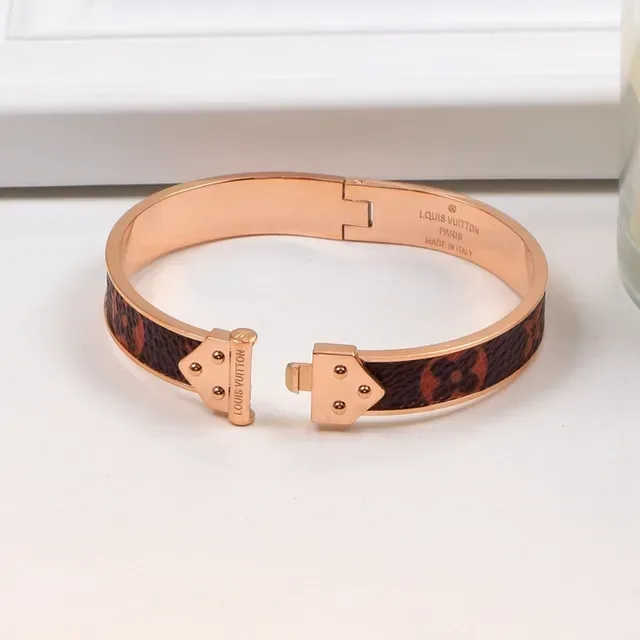 Louis Vuitton Multicolor Gold Hinged Cuff Monogram-Printed Leather Bracelet 3