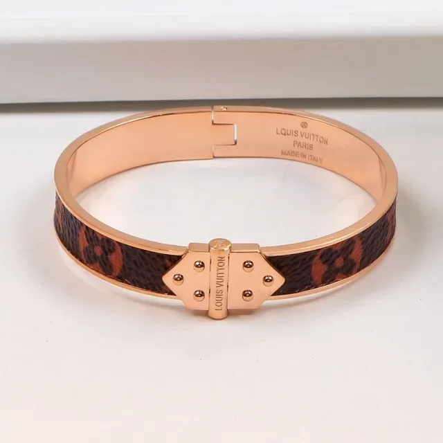 Louis Vuitton Multicolor Gold Hinged Cuff Monogram-Printed Leather Bracelet 8