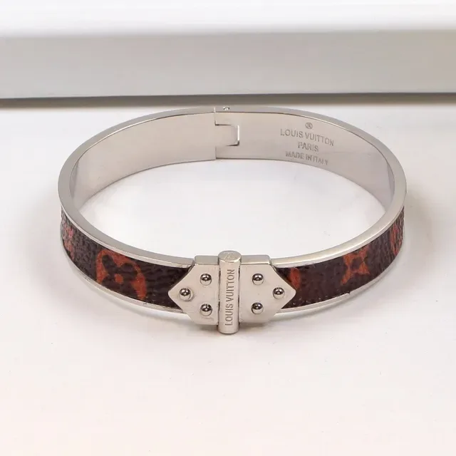 Louis Vuitton Multicolor Gold Hinged Cuff Monogram-Printed Leather Bracelet 9