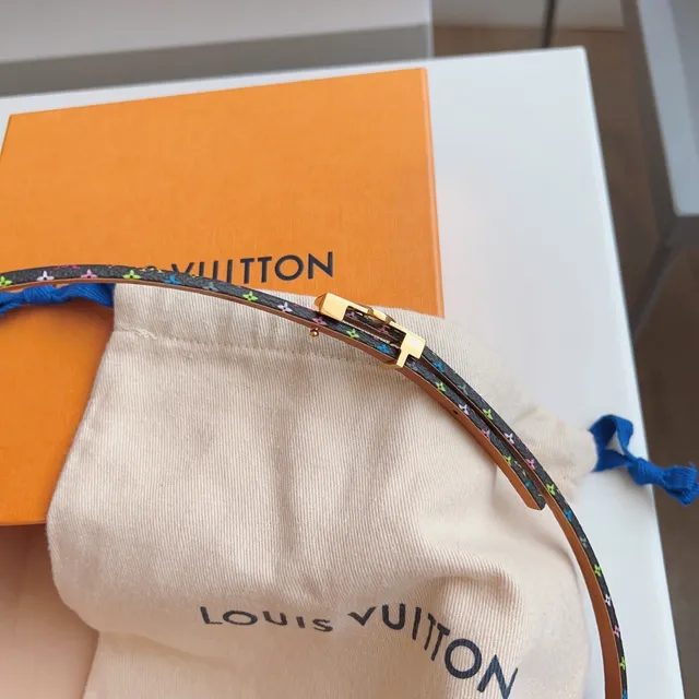 Louis Vuitton Multicolor Monogram Belt Black Print Thin Woven Construction Leather Belt 4