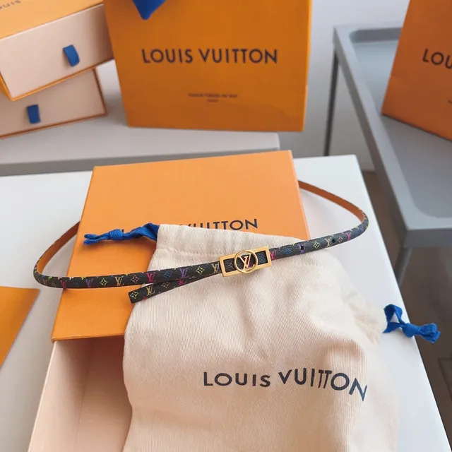 Louis Vuitton Multicolor Monogram Belt Black Print Thin Woven Construction Leather Belt 6