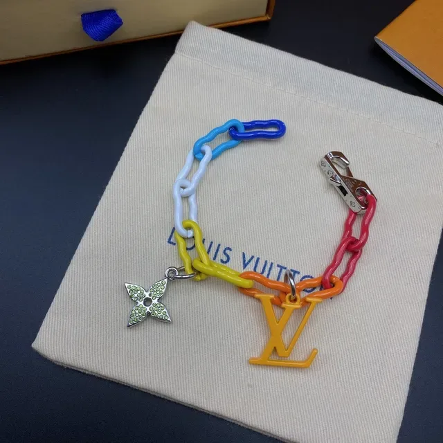 Louis Vuitton Multicolor Resin Chain LV Monogram Flower Charm Bracelet 1