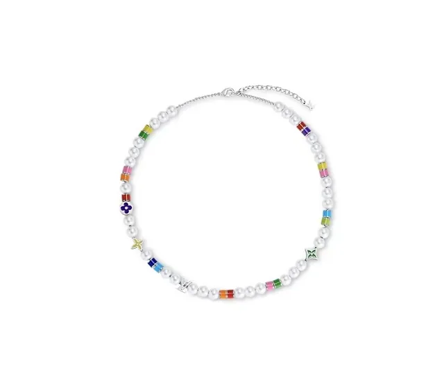 Louis Vuitton Multicolor White Pearl-Strand Enamel-Charm Necklace 4