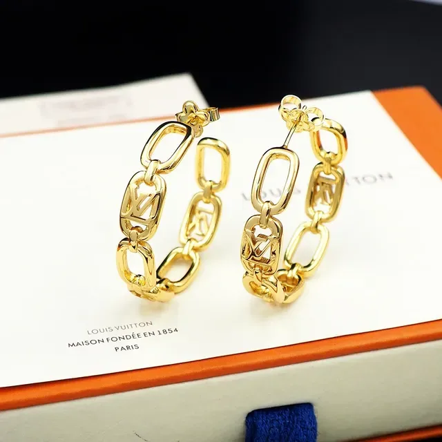 Louis Vuitton MY LV CHAIN Gold-Tone Monogram Chain Hoop Earrings 3