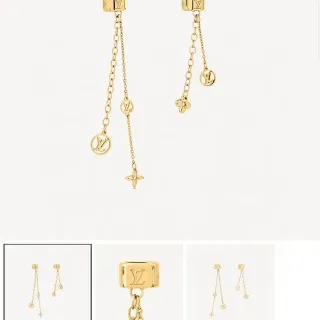 Louis Vuitton Nanogram Gold-Tone Asymmetrical Monogram Chain Dangle Earrings
