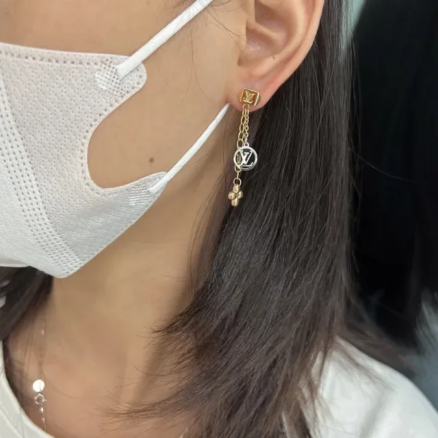 Louis Vuitton Nanogram Gold-Tone Asymmetrical Monogram Chain Dangle Earrings 2
