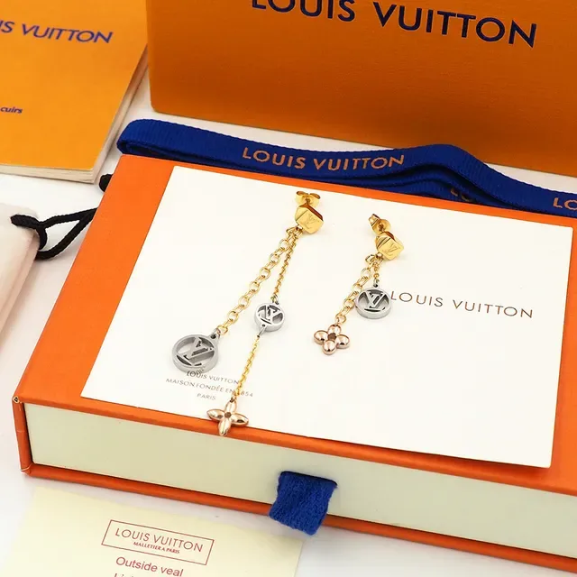 Louis Vuitton Nanogram Gold-Tone Asymmetrical Monogram Chain Dangle Earrings 3