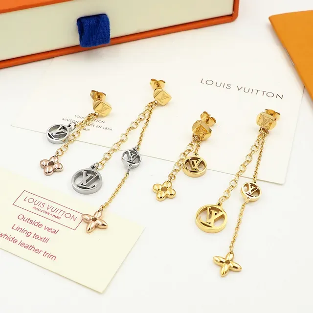 Louis Vuitton Nanogram Gold-Tone Asymmetrical Monogram Chain Dangle Earrings 5