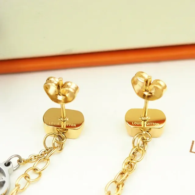 Louis Vuitton Nanogram Gold-Tone Asymmetrical Monogram Chain Dangle Earrings 6