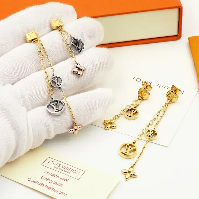 Louis Vuitton Nanogram Gold-Tone Asymmetrical Monogram Chain Dangle Earrings 7