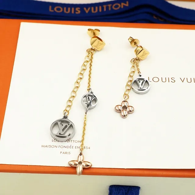 Louis Vuitton Nanogram Gold-Tone Asymmetrical Monogram Chain Dangle Earrings 8