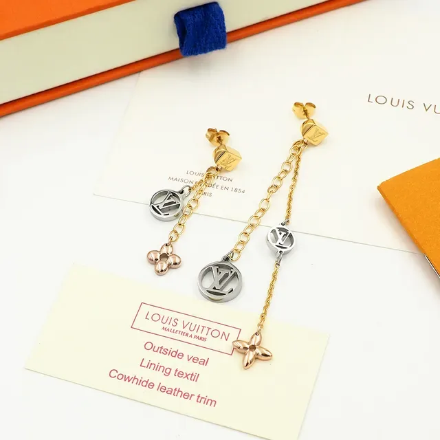 Louis Vuitton Nanogram Gold-Tone Asymmetrical Monogram Chain Dangle Earrings 9