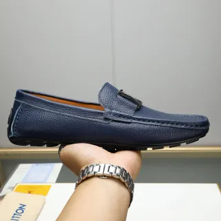 路易威登 海军蓝棕 压纹皮革 金属扣装饰 乐福鞋