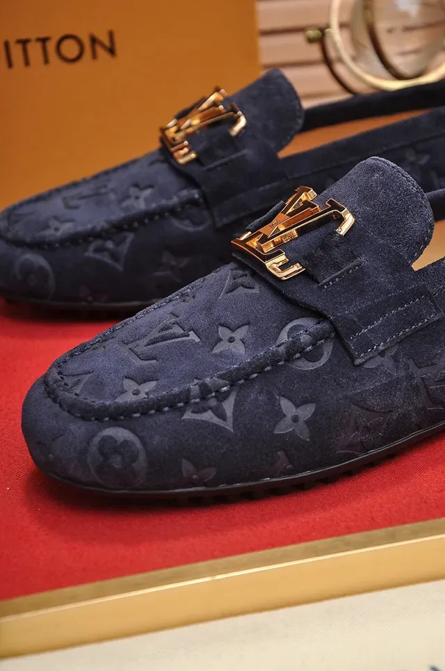Louis Vuitton Navy Gold Monogrammed Suede Twist-Lock Buckle Loafer 3