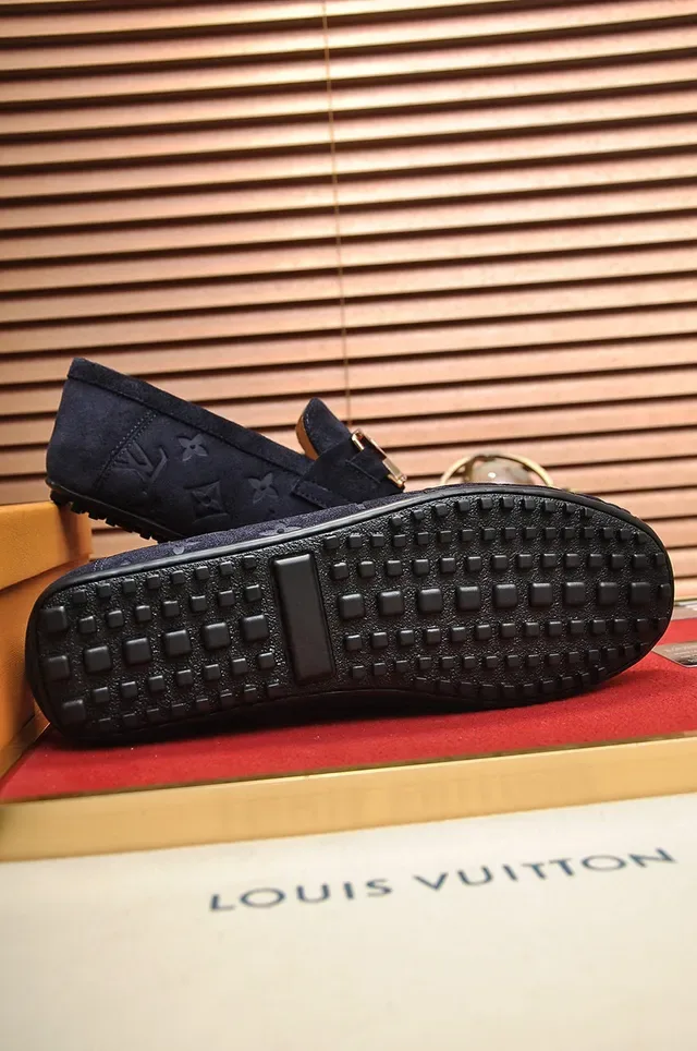 Louis Vuitton Navy Gold Monogrammed Suede Twist-Lock Buckle Loafer 4