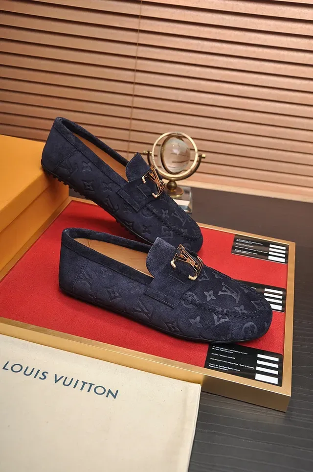 Louis Vuitton Navy Gold Monogrammed Suede Twist-Lock Buckle Loafer 5