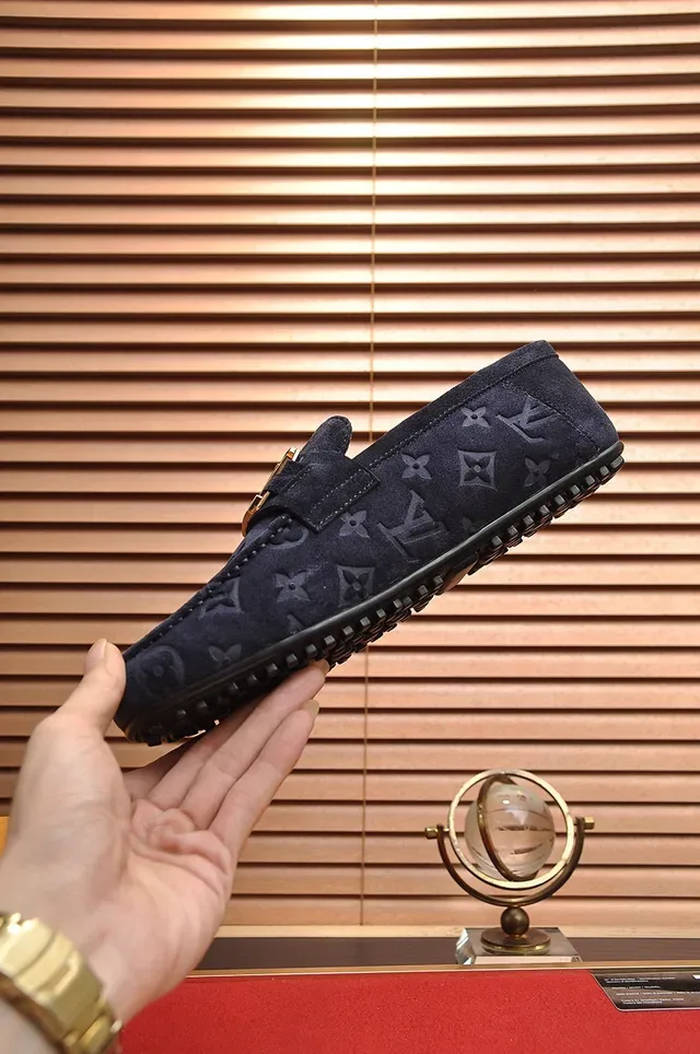 Louis Vuitton Navy Gold Monogrammed Suede Twist-Lock Buckle Loafer 6