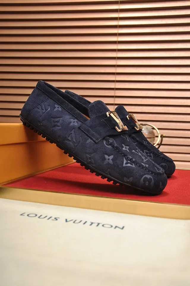 Louis Vuitton Navy Gold Monogrammed Suede Twist-Lock Buckle Loafer 8