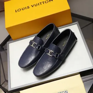 Louis Vuitton Navy Silver Quilted Leather Metal LV Buckle Strap Loafer