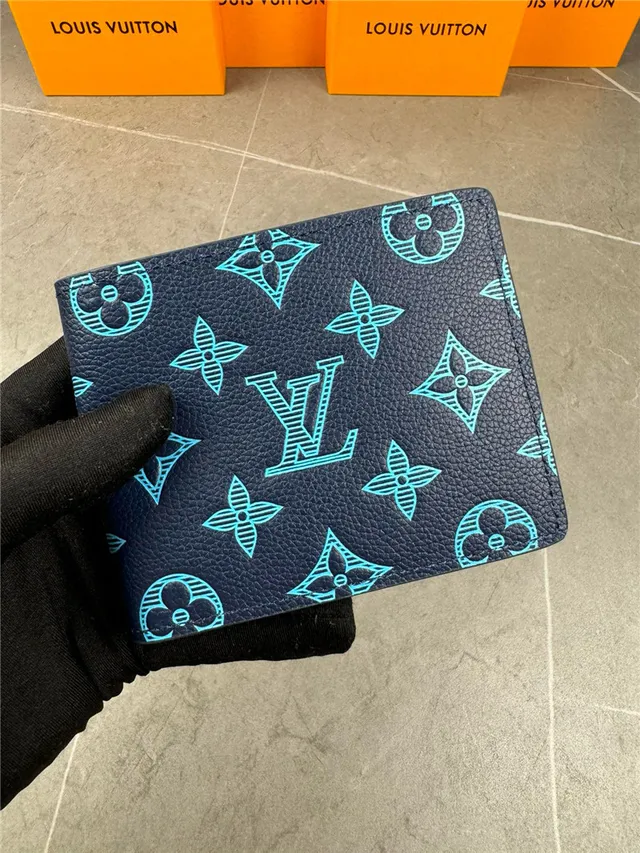 Louis Vuitton Navy White Embossed Monogram Bifold Construction Short Wallet 8