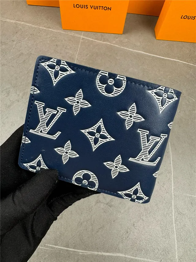 Louis Vuitton Navy White Embossed Monogram Bifold Construction Short Wallet 21