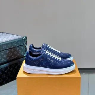 Louis Vuitton Navy White Monogram Leather Platform Sole Lifestyle Sneakers