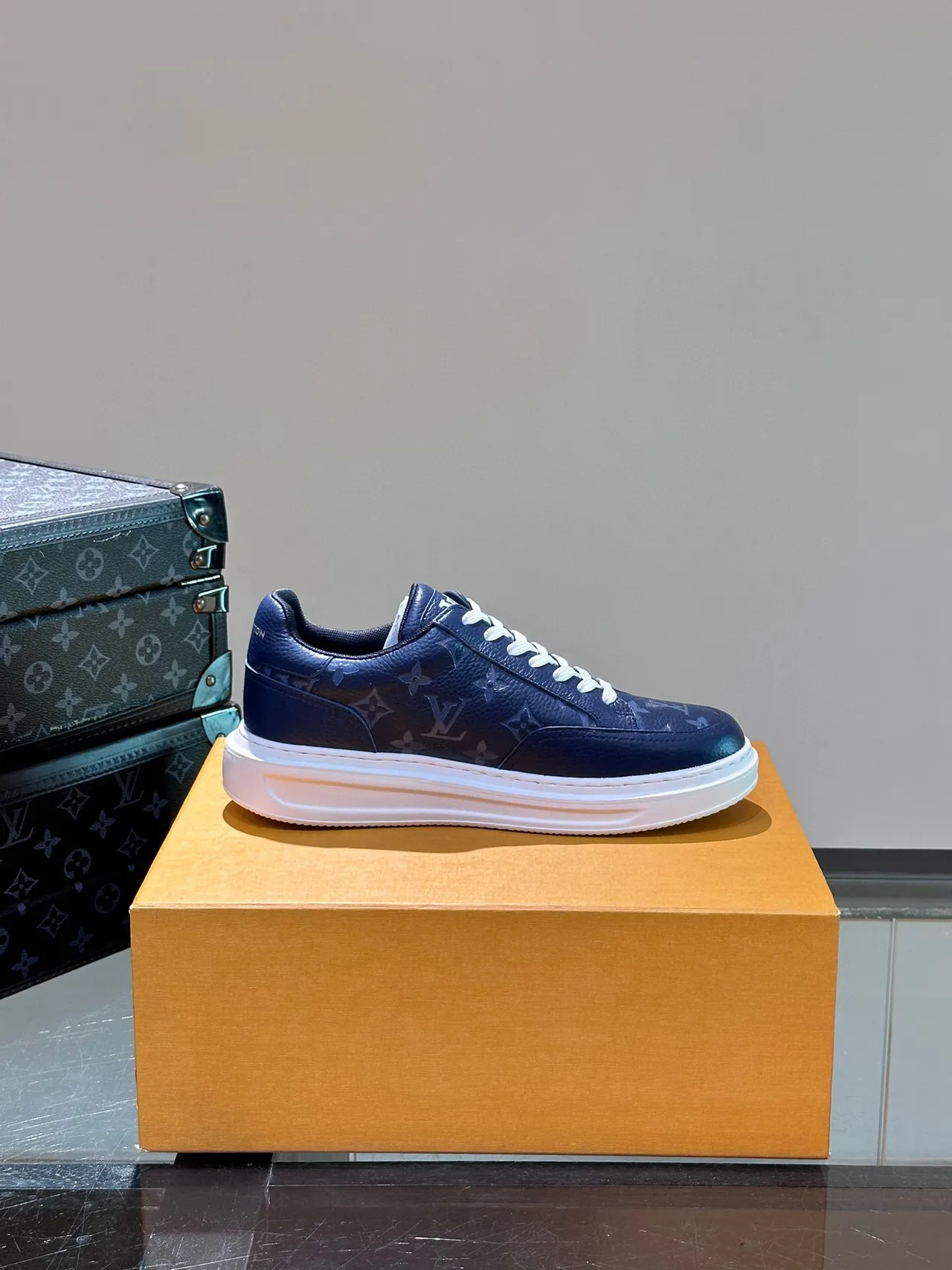 Louis Vuitton Navy White Monogram Leather Platform Sole Lifestyle Sneakers 6
