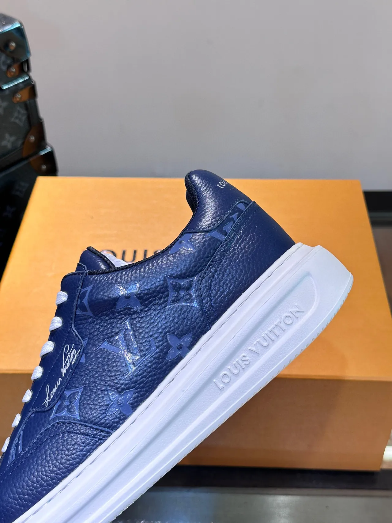 Louis Vuitton Navy White Monogram Leather Platform Sole Lifestyle Sneakers 7