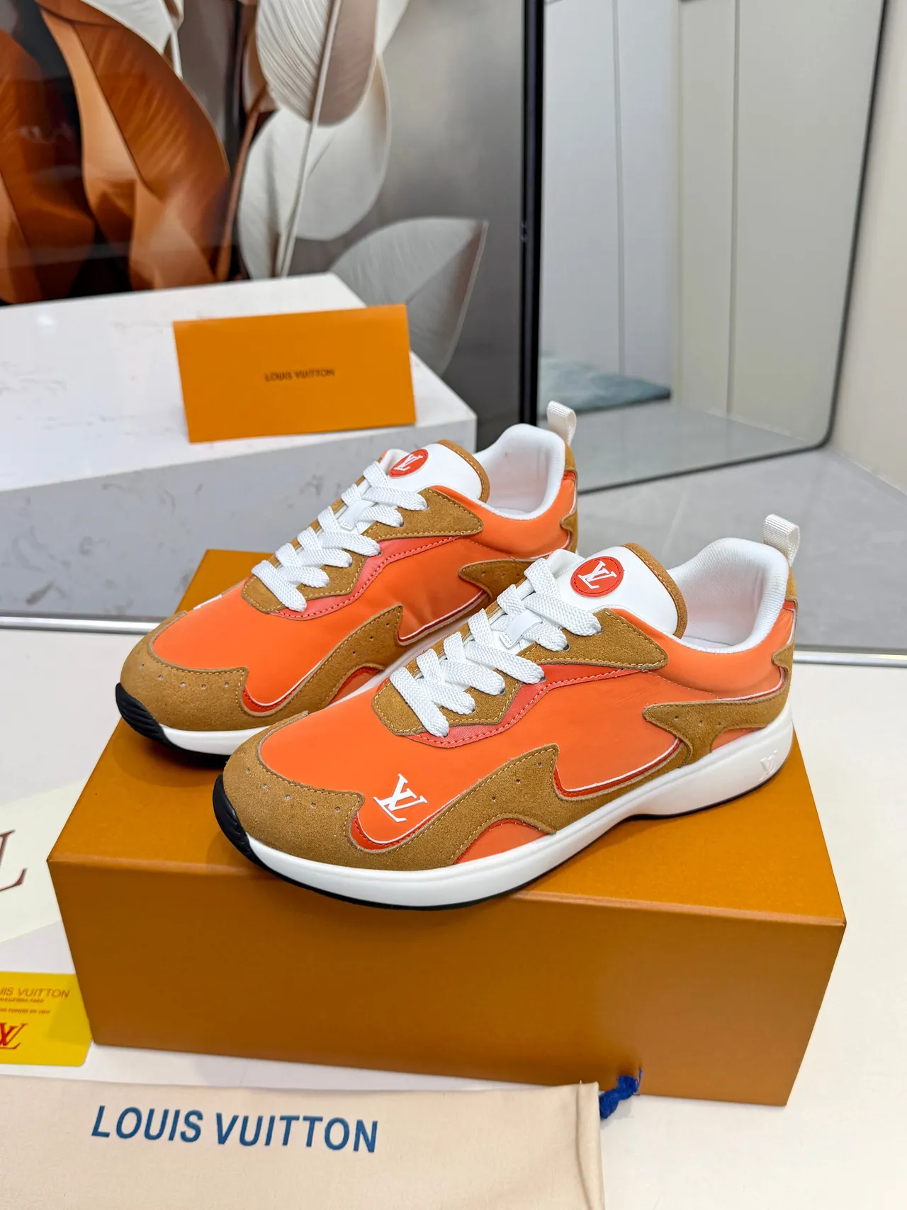 Louis Vuitton Orange and Tan Monogram Lifestyle Sneakers 2
