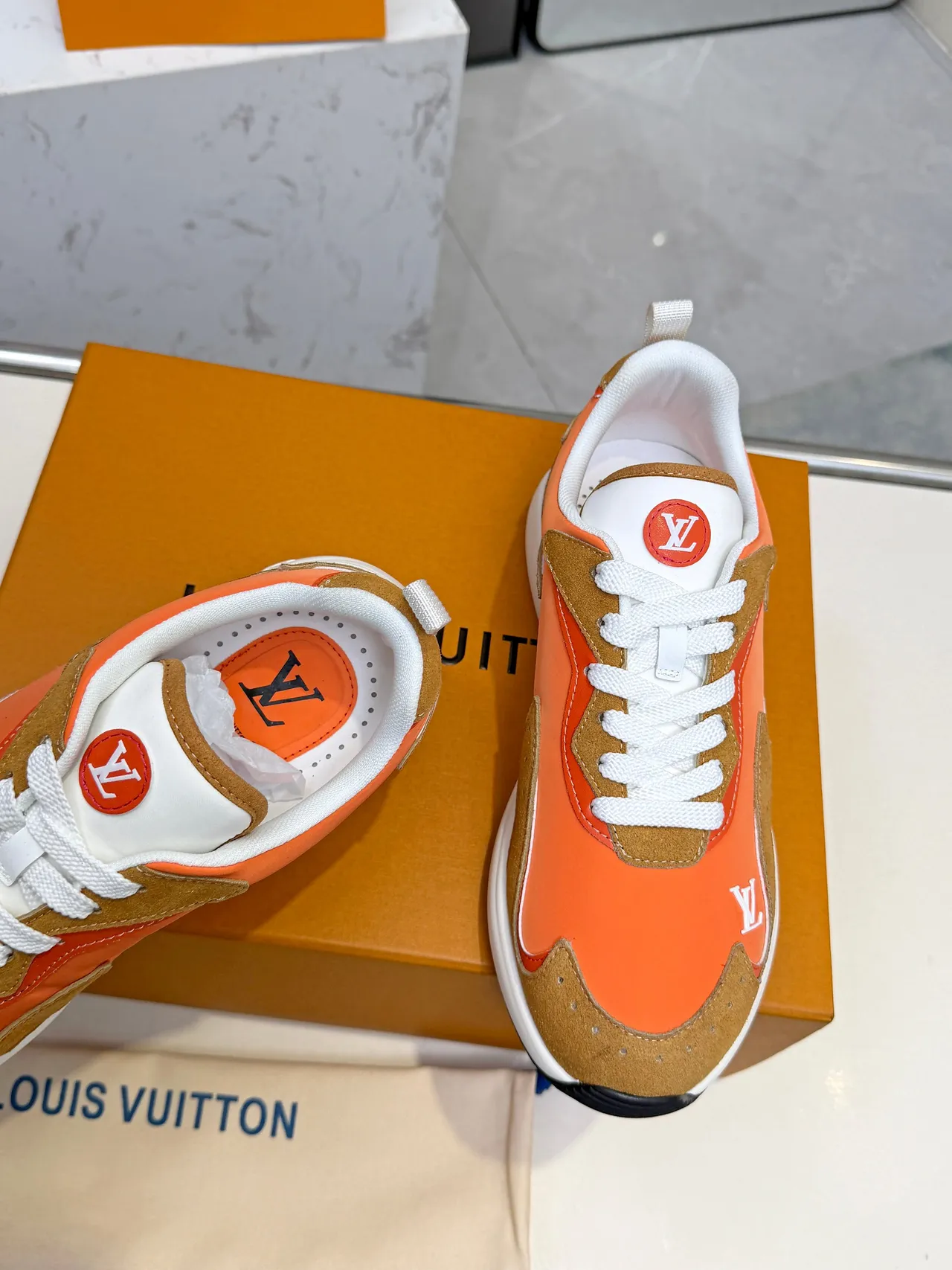 Louis Vuitton Orange and Tan Monogram Lifestyle Sneakers 4