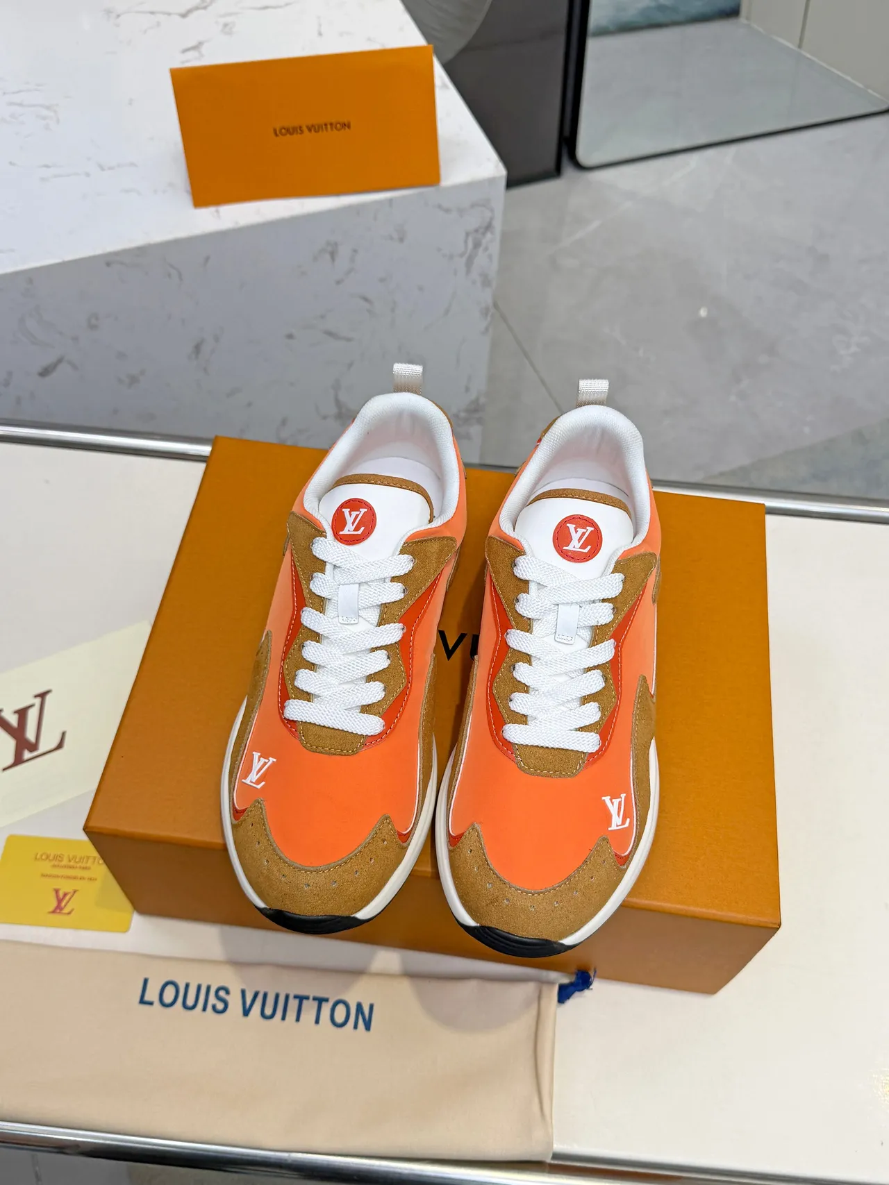 Louis Vuitton Orange and Tan Monogram Lifestyle Sneakers 5