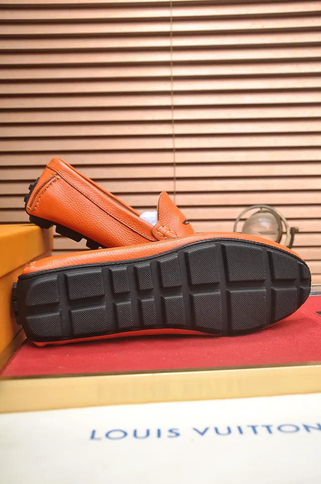 Louis Vuitton Couro Granulado Laranja Marrom Cinto Penny Loafer 3