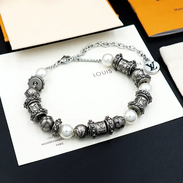 Louis Vuitton Pearl and Engraved Bead Bracelet 3
