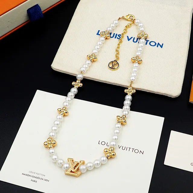 Louis Vuitton Pearl and Gold-Tone Floral Monogram Necklace 8