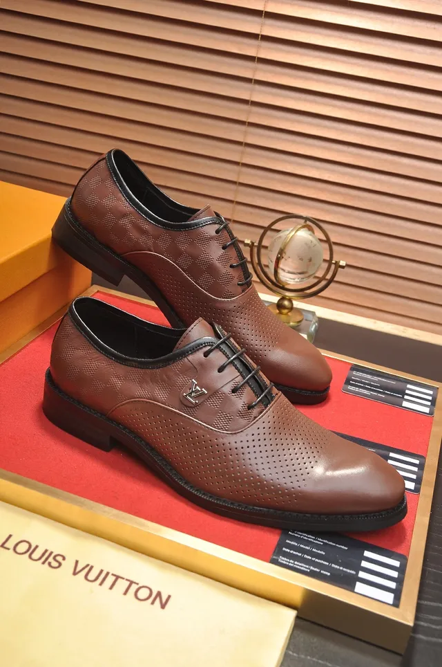 Louis Vuitton Perforated Brown Leather Oxford Shoes 4