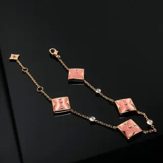 Louis Vuitton Pink Gold Chain Square Enamel Flower Motifs Bracelet