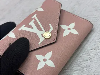 Louis Vuitton Pink White Textured Leather Monogram Print Short Wallet 5