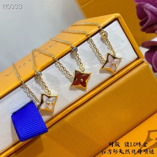 Louis Vuitton Quatrefoil Flower Pendant Gold Red Chain Necklace 4