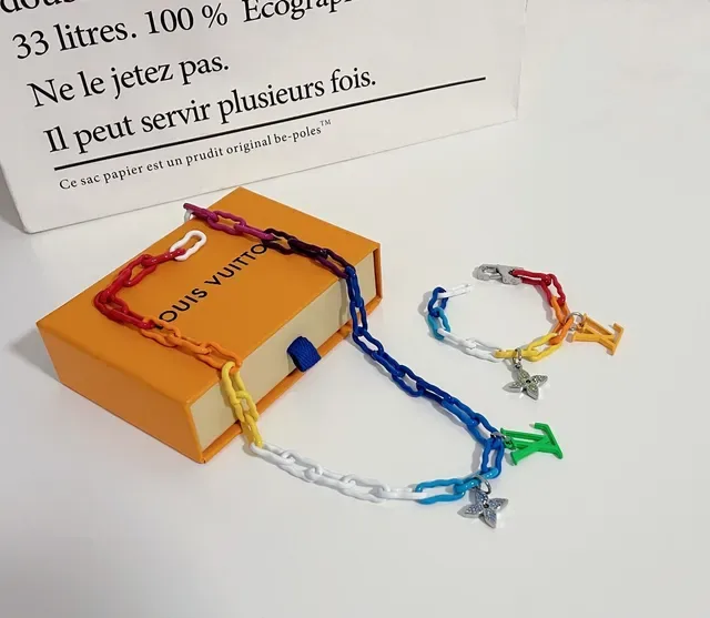 Louis Vuitton Rainbow Chain Multicolor Plastic Link LV Monogram Charms Bracelet 1