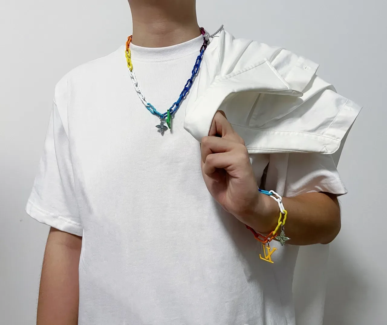 Louis Vuitton Rainbow Chain Multicolor Plastic Link LV Monogram Charms Bracelet 2