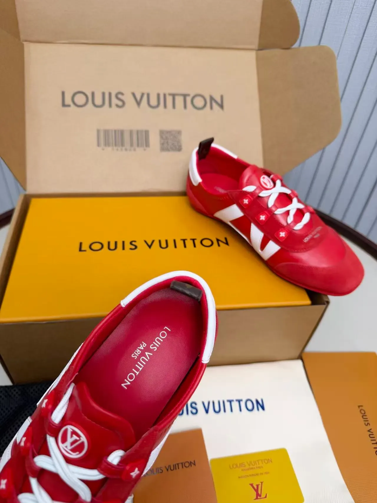 Louis Vuitton Red and White V-Panel Lifestyle Sneakers 2